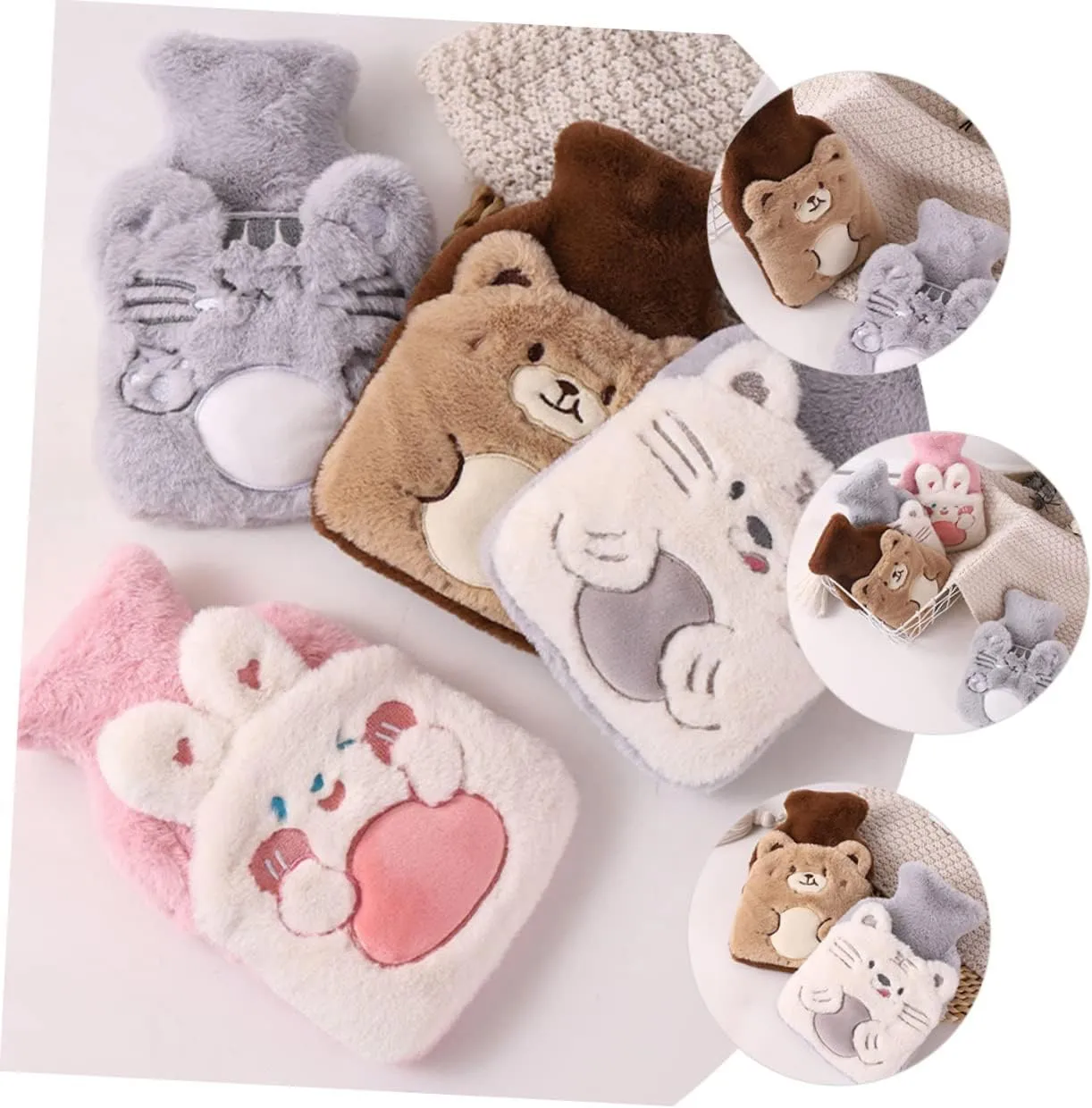 HEALLILY Plush Hot Water Bag Hot Water Bottle Reusable Hot Water Bag Water Heating Pad Menstrual Cramp Heating Pad Plush Animals Refillable Hot Water Bag Warm Hands Rubber Hot Bottle Child