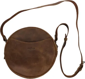 Heather's, Female Rounded Hand Bag for Women, Rustic Tote with Adjustable Strap, Crossbody Purse, Full Grain Leather, Handmade Travel Accessories, Bourbon Brown