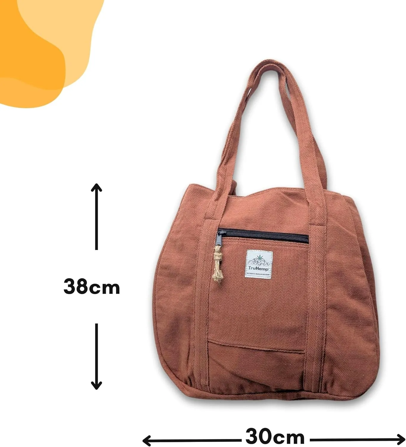 Hemp Shopping Tote Bag with Dual Zippered Compartments | Spacious Eco Market Bag with Cotton Lining | 10L Capacity