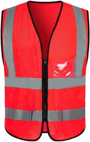 Hi Vis Vests, High Visibility Mesh Breathable Workwear Reflective Vests with Pockets and Zipper Reflective Safety Vest