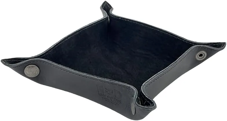 Hide & Drink, Catchall, Change Key Wallet, Coin Box, Tray Personal Items, Storage Valet, Brass Metal Snaps, Home & Travel Essentials, Full Grain Leather and Sheepskin, Handmade, Black