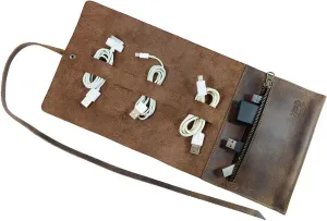 Hide & Drink, Cord Wrap, Cord Organizer, Travel Bag, Cable Holder, Full Grain Leather, Handmade, Bourbon Brown
