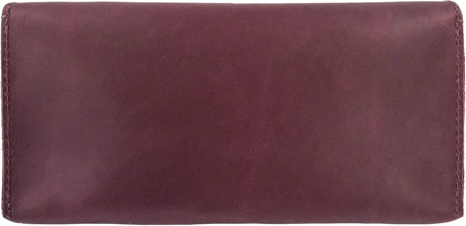 Hide & Drink, Full Grain Leather Large Female Wallet, Travel Organizer for Women, Vintage Money and Card Holder, Handmade, Sangria