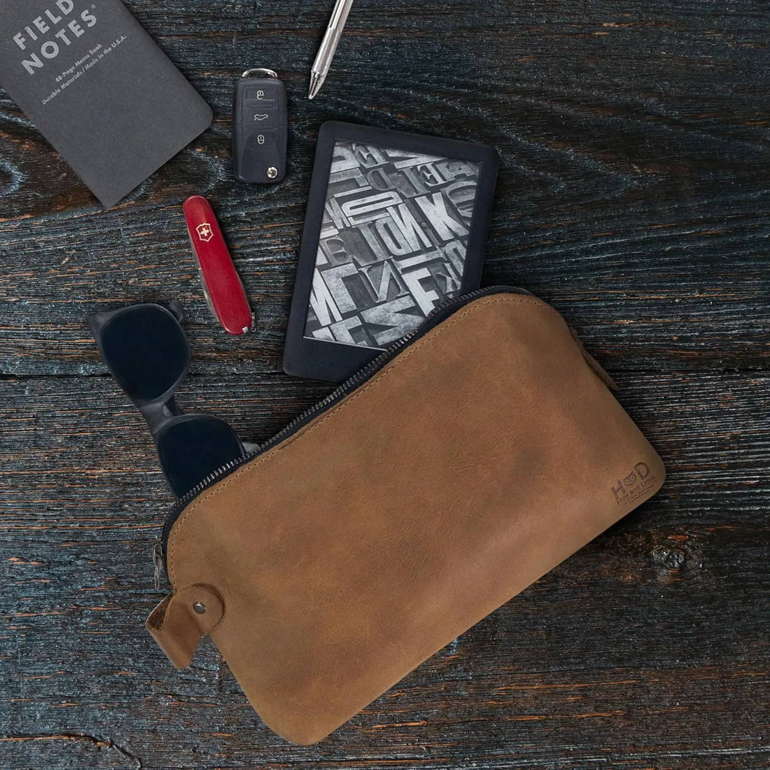 Hide & Drink, Large Rustic All Purpose Dopp Kit Utility Bag for Cords & Chargers, Travel Bag, Multi-Purpose Bag, Full Grain Leather, Handmade