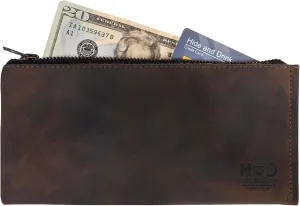 Hide & Drink, Rectangular Wallet with Inner Card Slots, Zippered Bag, Rustic Card Holder, Travel Accessory, Full Grain Leather, Handmade, Bourbon Brown
