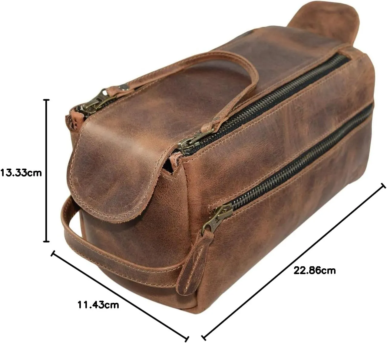Hide & Drink, Toiletry Bag w/Handles, Hygiene Organizer, Travel Dopp, Razor Case, Bathroom, Shaving, Cosmetic Storage, Travel & Grooming Essentials, Full Grain Leather, Handmade, Bourbon Brown