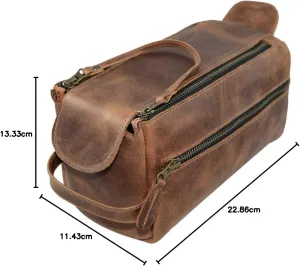 Hide & Drink, Toiletry Bag w/Handles, Hygiene Organizer, Travel Dopp, Razor Case, Bathroom, Shaving, Cosmetic Storage, Travel & Grooming Essentials, Full Grain Leather, Handmade, Bourbon Brown
