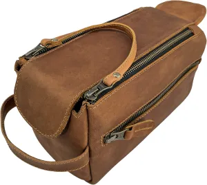 Hide & Drink, Toiletry Bag w/Handles, Hygiene Organizer, Travel Dopp, Razor Case, Bathroom, Shaving, Cosmetic Storage, Travel & Grooming Essentials, Full Grain Leather, Handmade, Single Malt Mahogany