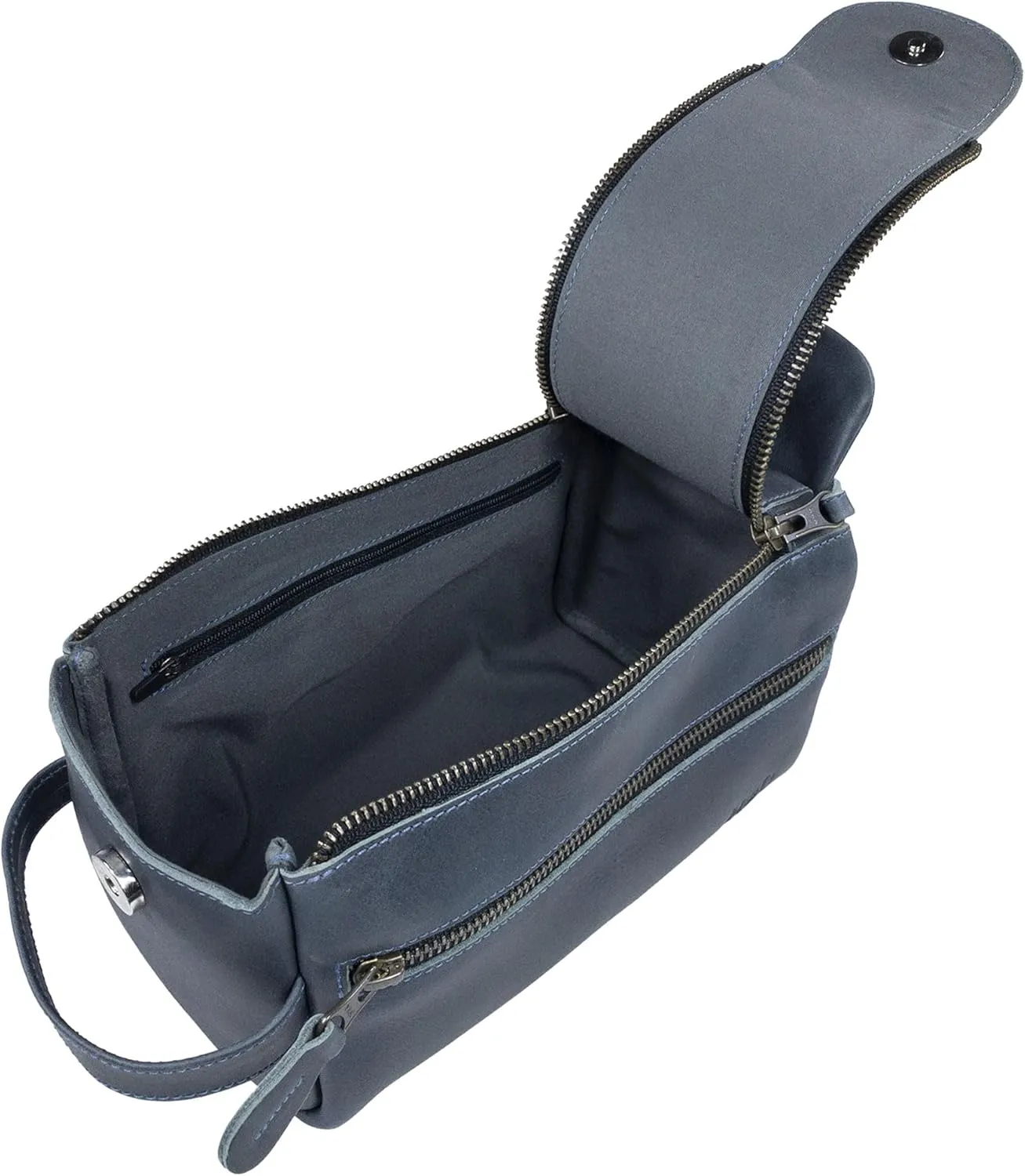 Hide & Drink, Toiletry Bag w/Handles, Hygiene Organizer, Travel Dopp, Razor Case, Bathroom, Shaving, Cosmetic Storage, Travel & Grooming Essentials, Full Grain Leather, Handmade, Slate Blue