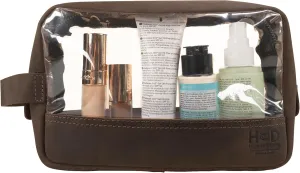 Hide & Drink, Transparent Bag for Makeup, Travel Organizer Pouch, Handmade from Full Grain Leather - Bourbon Brown