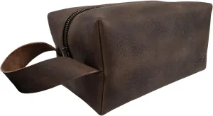 Hide & Groom, Rustic Toiletry Bag for Groomsmen, Best Men, Bachelor, Wedding Ceremonies, Shaving Kit Storage, Bathroom Bag, Full Grain Leather, Handmade, Bourbon Brown