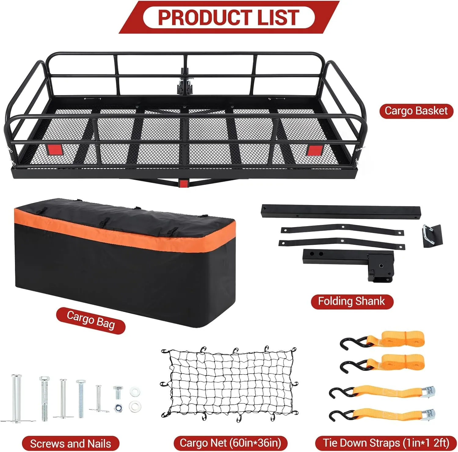 Hitch Mount Cargo Carrier Basket | 60"x24"x14" | 500 Lb Capacity | Includes Waterproof Cargo Bag (15 Cubic Feet), Net and Straps | Fits 2-Inch Receiver | Ideal for Cars and SUVs