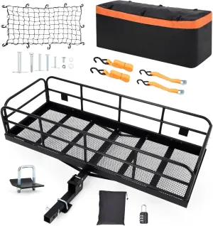 Hitch Mount Cargo Carrier Basket | 60"x24"x14" | 500 Lb Capacity | Includes Waterproof Cargo Bag (15 Cubic Feet), Net and Straps | Fits 2-Inch Receiver | Ideal for Cars and SUVs