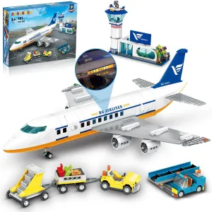 HOGOKIDS City Passenger Airplane Building Set with LED Light, 901 PCS Plane Building Blocks with Airport Terminal, Radar Tower, Luggage Trailer, Planes Model Toys Gifts for Adults Boys Girls Age 6-12 