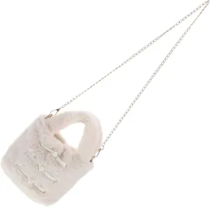 Homoyoyo Chic Furry Bucket Bag for Women Stylish Tote Handbag with Chain Chinese Style Faux Fur Clutch Crossbody Purse for Fashion Lovers