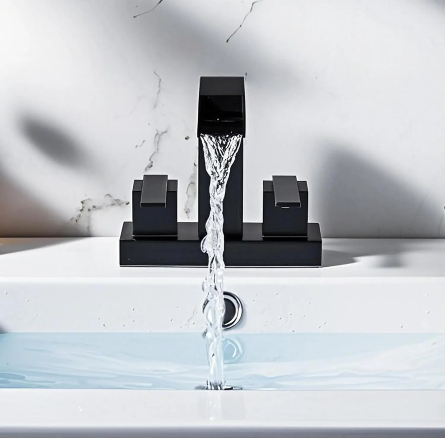 Hotis 4 Inch Centerset Bathroom Faucet Black, Square Matte Black & 2-Handle Modern Design, 3 Hole or 2 Hole with Metal Pop Up Drain for Bathroom, Restroom or RV Vanity Sink