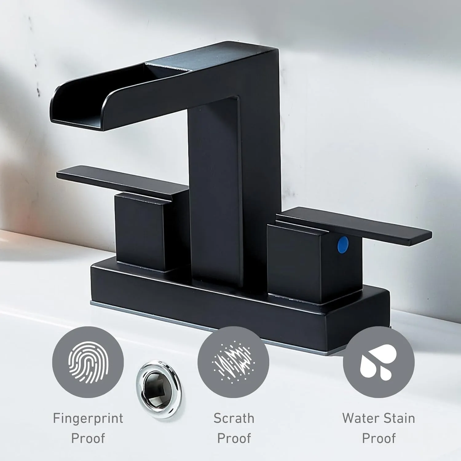 Hotis 4 Inch Centerset Bathroom Faucet Black, Square Matte Black & 2-Handle Modern Design, 3 Hole or 2 Hole with Metal Pop Up Drain for Bathroom, Restroom or RV Vanity Sink