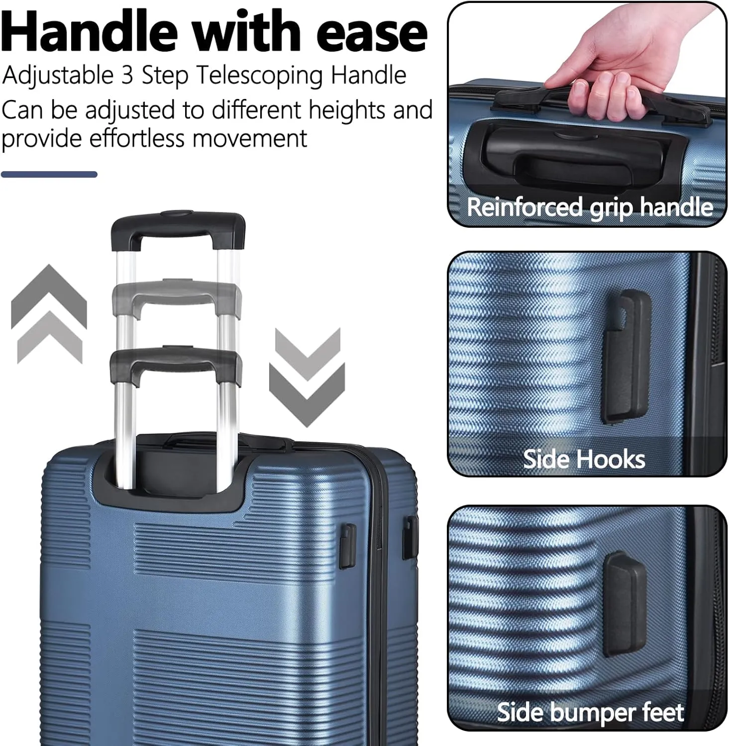 HOUAGI 24 Inch Luggage with Spinner Wheels,Lightweight Hard Shell Suitcase Checked luggage,Dark Blue