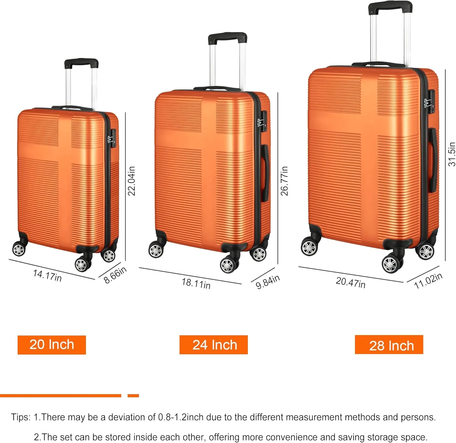 HOUAGI Luggage Sets ABS Hardshell 3pcs Clearance Luggage Hardside Lightweight Suitcase sets Spinner Wheels Suitcase with TSA Lock 20in/24in/28in