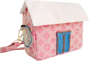 House Shape Crossbody Bag for Women, Retro and Cute Messenger Bag Cellphone Purse, Novelty Shoulder Bag (Pink)