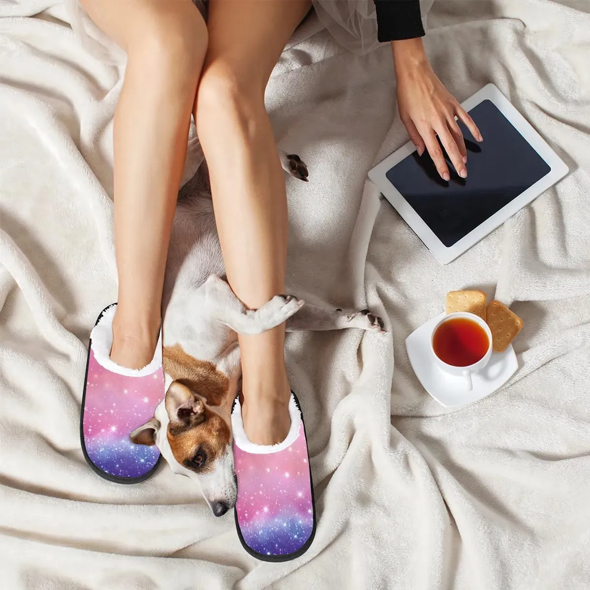 House Slippers for Women Men Cozy Slippers with Non-slip Sole Indoor House Shoes Warm Plush Slippers for Home Bedroom Travel