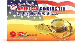 Hsu's Ginseng SKU 1038 | American Ginseng Tea, 40ct | Cultivated American Ginseng from Marathon County, Wisconsin USA | 许氏花旗参茶 | 40ct Box, 西洋参, B000153R4A