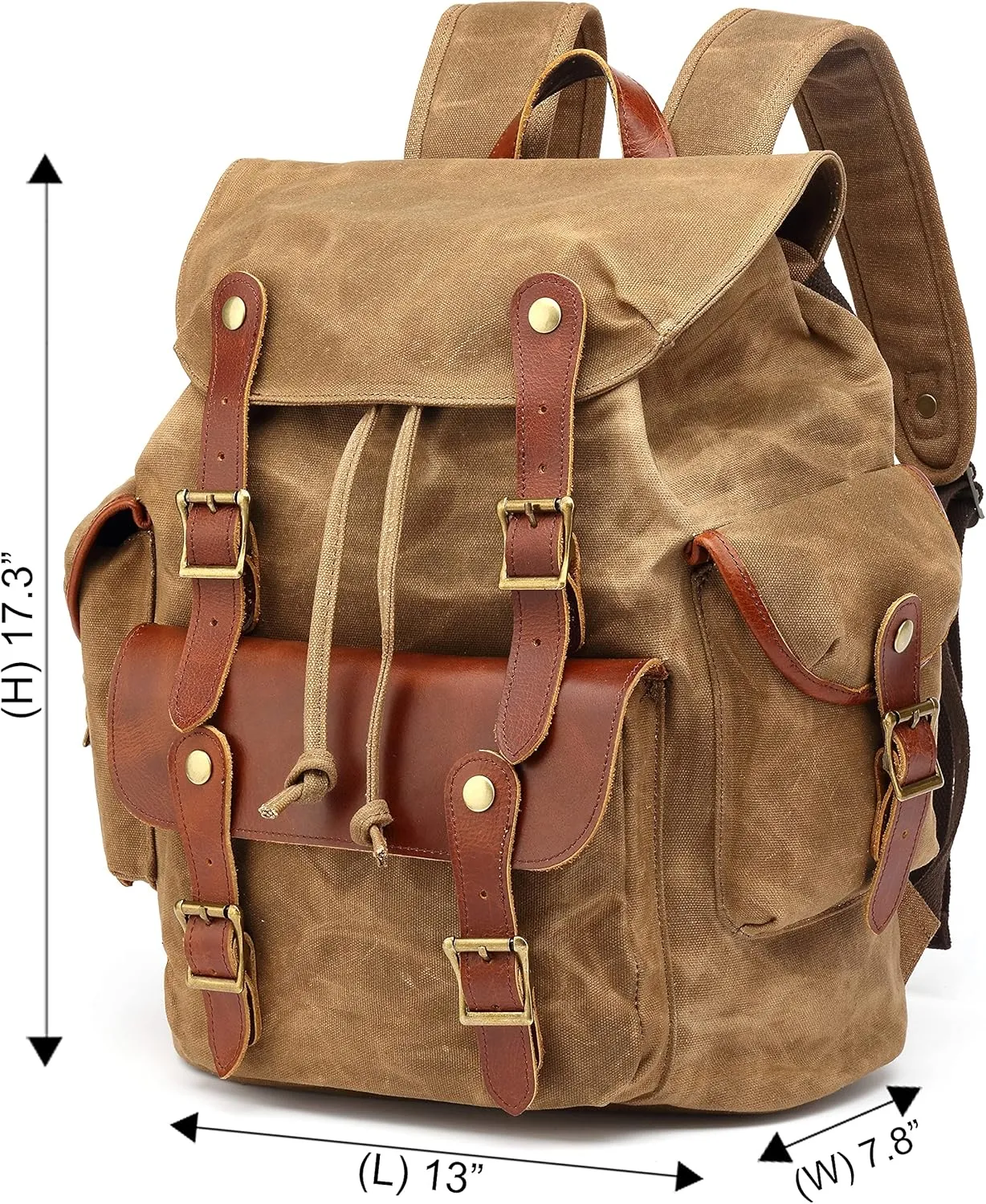 HuaChen Vintage Waxed Canvas Leather Backpack for Men, Military Tactical Army Camping Rucksack for Travel