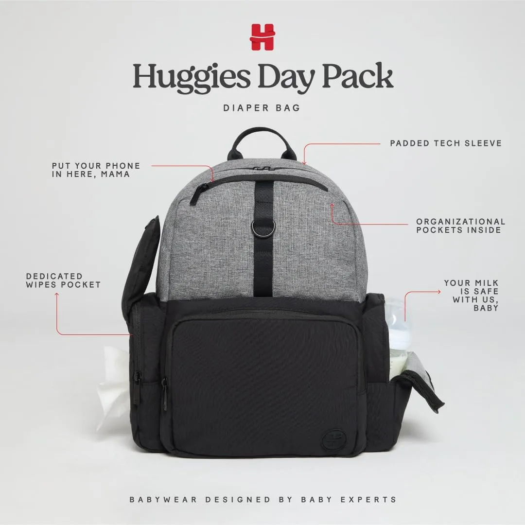 Huggies Day Pack Diaper Backpack, Dark Grey Heather/Black, One Size