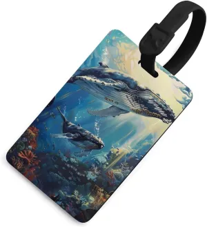 Humpback Whale in The Ocean Fashion Luggage Tags for Suitcases Travel Bag Tag Name Address Labels for Men Women
