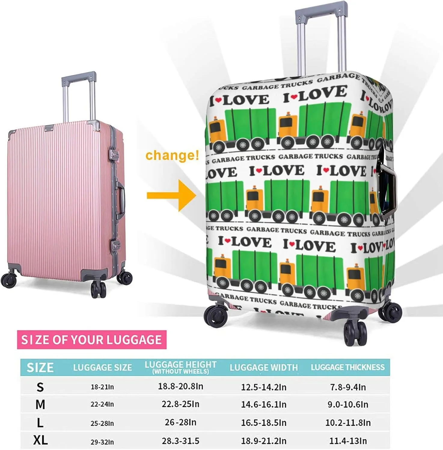 I Love Garbage Trucks Travel Box Protective Cover,Travel Luggage Cover,Suitcase Protector Fits 18-32 In,Suitcase Cover, Large