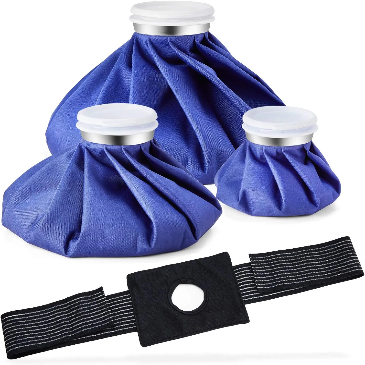 Ice Bags for Injuries Reusable: Ohuhu 3 Packs Ice Cold Packs with Wrap Ice Bag Hot Water Hot & Cold Therapy Pain Relief for Knee Leg Injury No-Leak Waterproof Ice Bags 3 Sizes 6"/9"/11", Blue