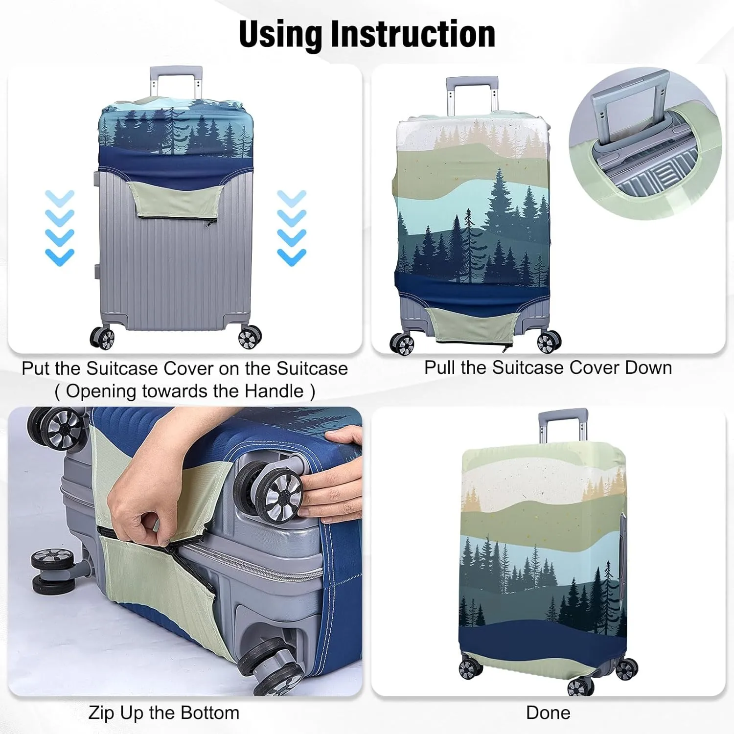 ICOSY Luggage Suitcase Covers for Luggage, Elastic Luggage Cover Protector Anti-Scratch Travel Suitcase Cover Fits 18-32 Inch Luggage, Blue Green
