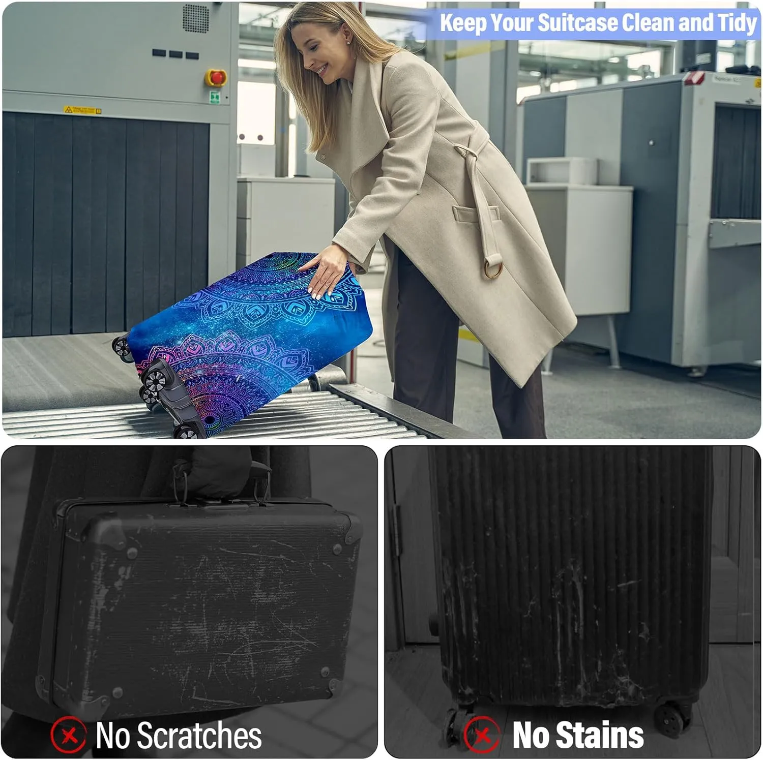 ICOSY Luggage Suitcase Covers for Luggage, Elastic Luggage Cover Protector Anti-Scratch Travel Suitcase Cover Fits 18-32 Inch Luggage, Blue