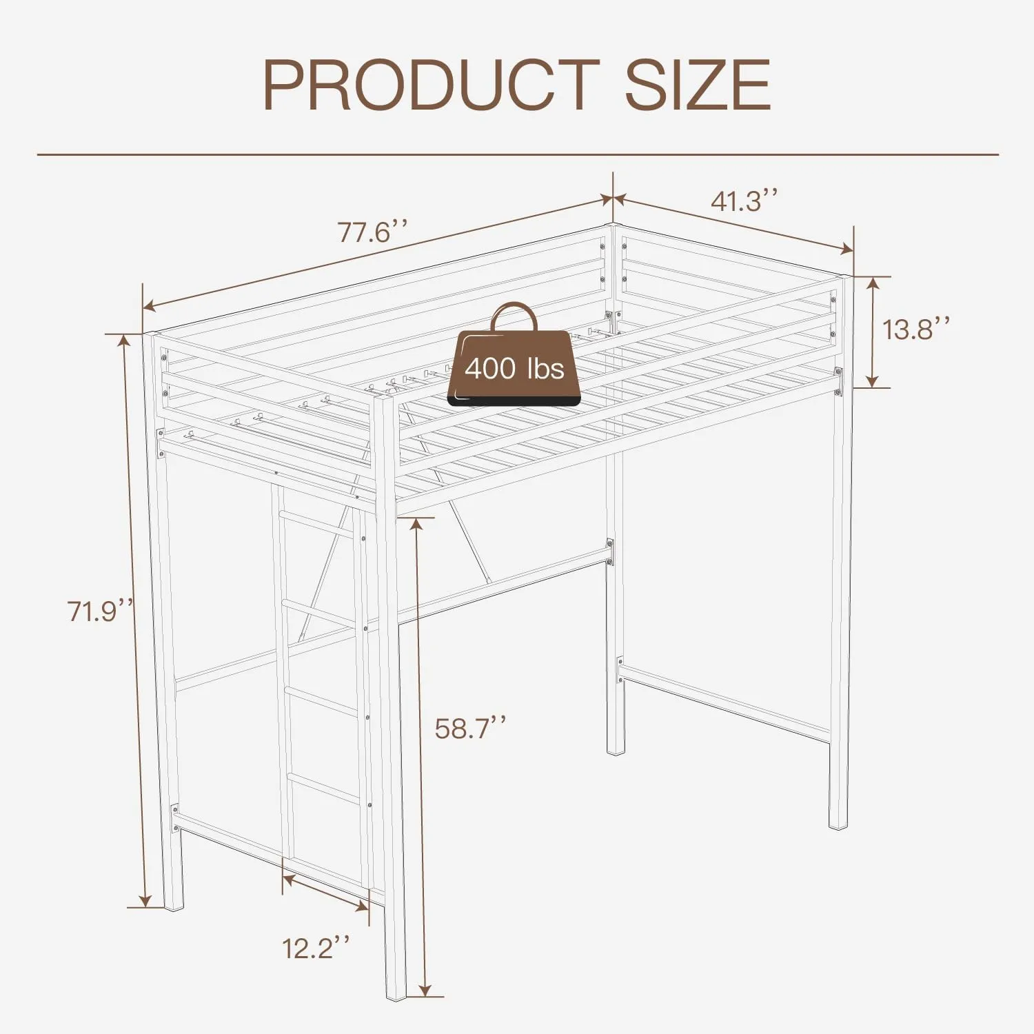 ikalido Metal Loft Bed Twin Size with Safety Guardrail and Ladder, No Box Spring Needed Space Saving Bedroom Furniture,Cream White