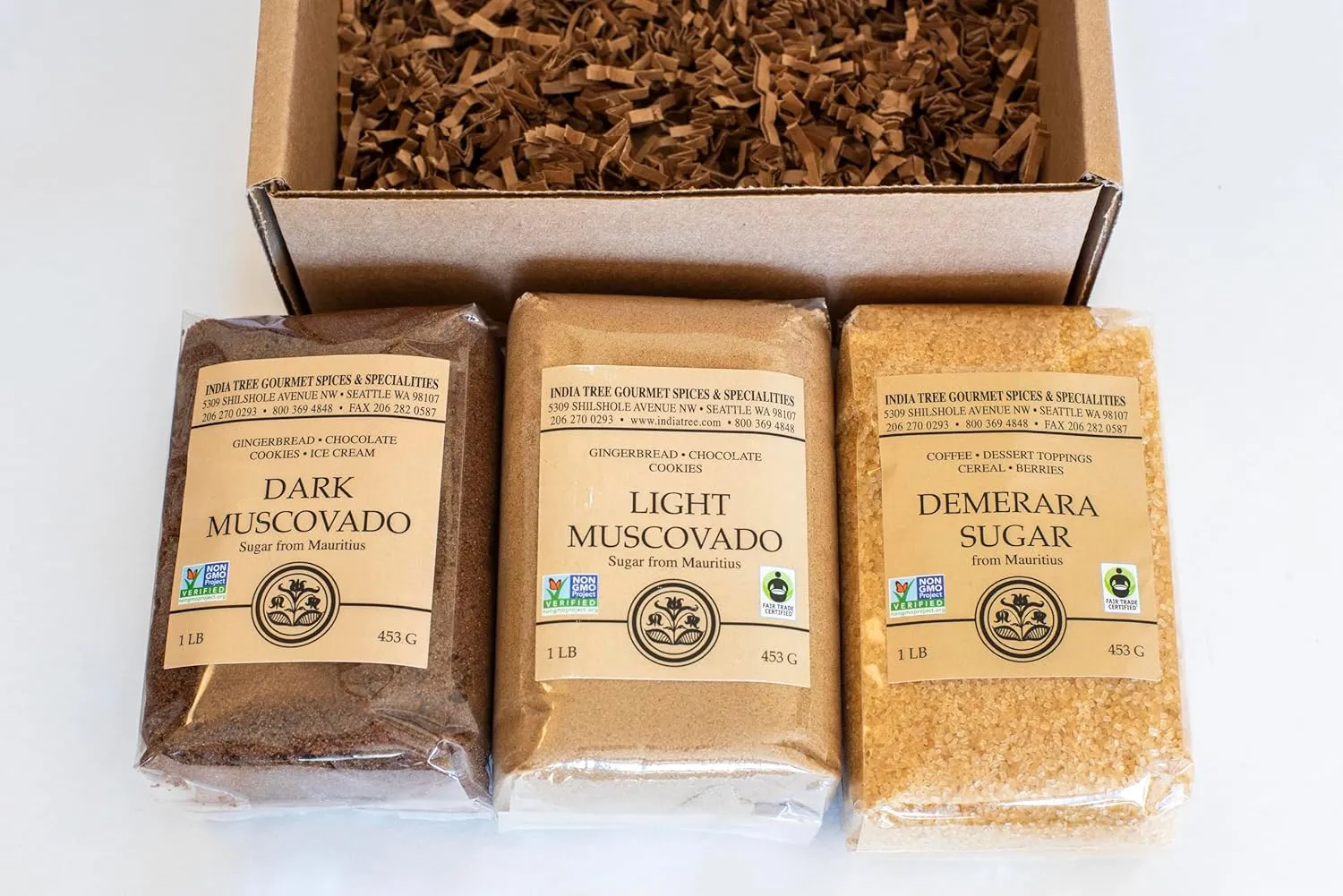 India Tree Mauritius Sugars Chef's Pack - Demerara, Dark Muscovado, and Light Muscovado - 3 Pounds Total