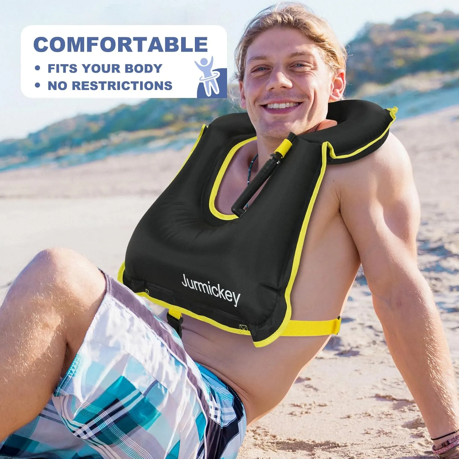 Inflatable Snorkel Vest Adults, Portable Snorkel Jacket, Buoyancy Vest for Snorkeling, Swimming, Kayaking, Boating, Safety Load Up to 220 Ibs