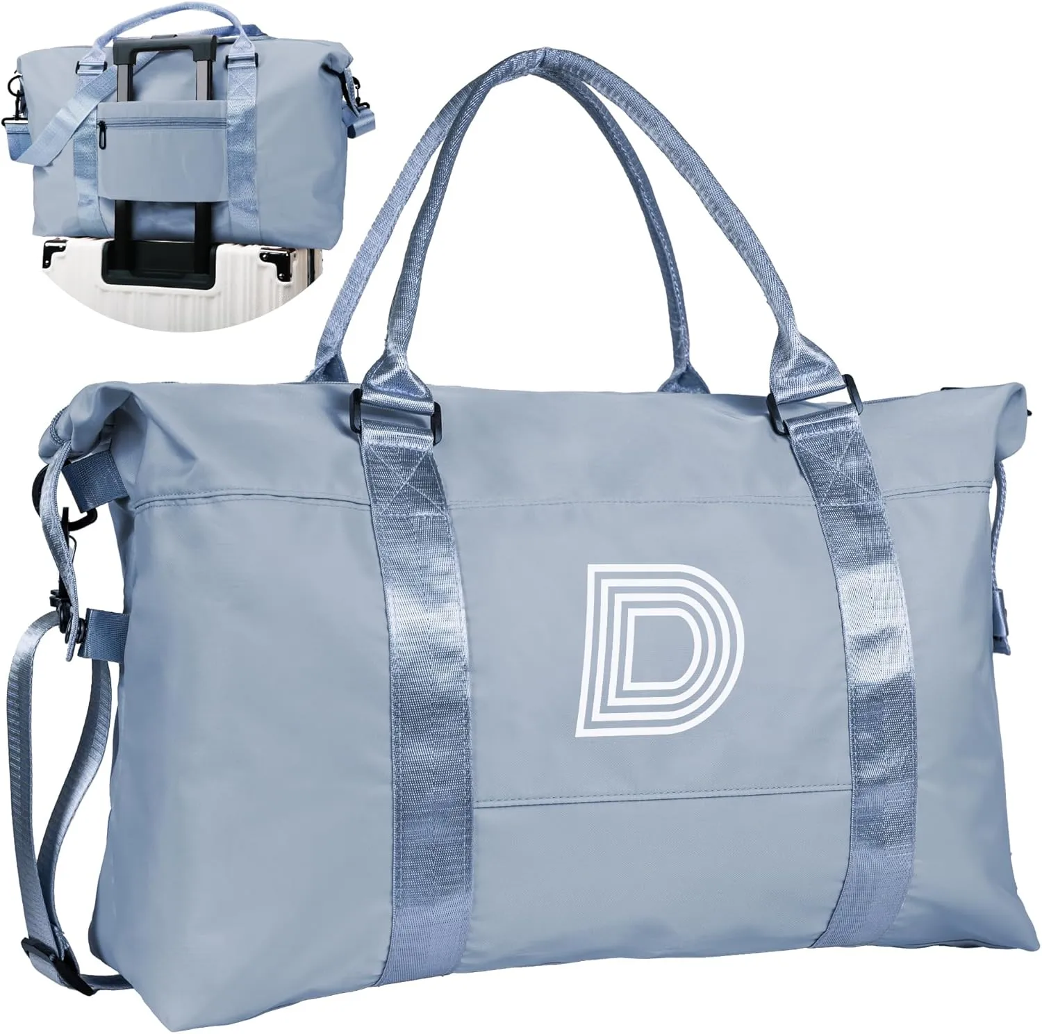 Initial Travel Duffel Bag, Sports Gym Bag, Personalized Weekender Bag with Shoulder Strap, Graduation Gift Monogram Overnight Bag for Women with Trolley Sleeve & Wet Pocket, Jewelblue