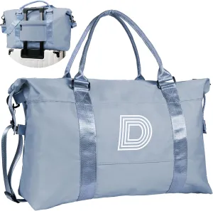 Initial Travel Duffel Bag, Sports Gym Bag, Personalized Weekender Bag with Shoulder Strap, Graduation Gift Monogram Overnight Bag for Women with Trolley Sleeve & Wet Pocket, Jewelblue