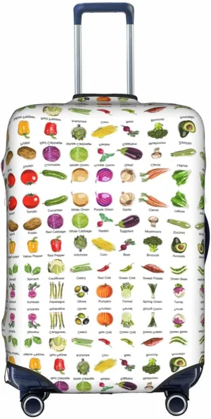 Introduction Of Various Vegetables Print Luggage Cover For Suitcases, Elastic Travel Bag For Luggage, Stylish Design