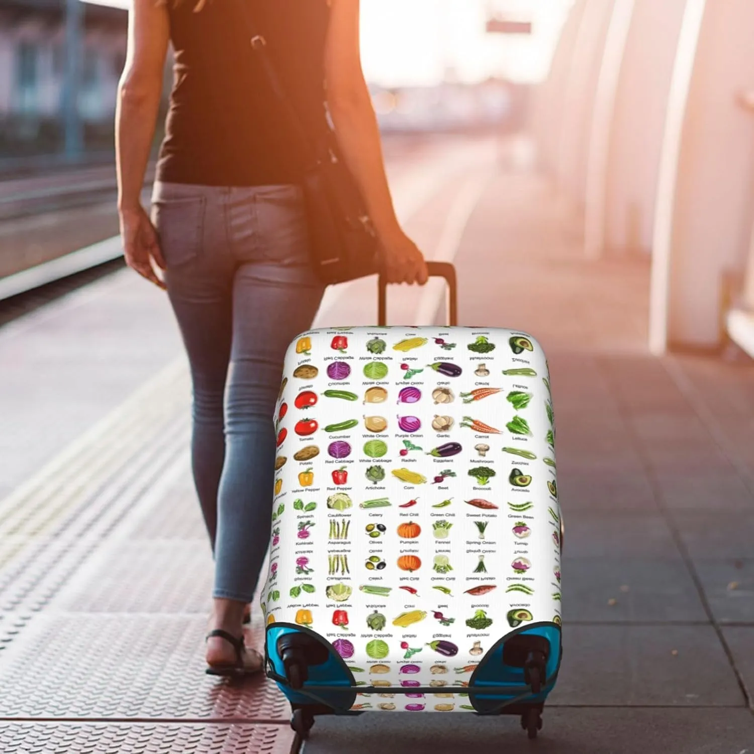 Introduction Of Various Vegetables Print Luggage Cover For Suitcases, Elastic Travel Bag For Luggage, Stylish Design