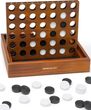 Iron & Glory Line Up Board Games Luxury Strategy Board Game Wooden Folding Board Games for Adults Classic Family Games & Kids Toys Deluxe Sets & Games with Checkers Bag Children,Brown,IAGLU