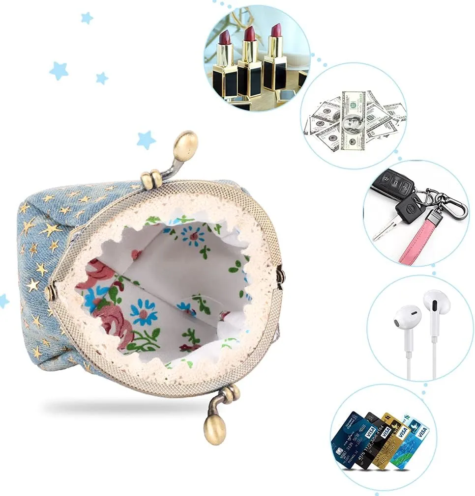 iSuperb Coin Purse Coin Bag Star Pouch Kiss-Lock Change Purse Small Wallets Coin Pouch for Women (Blue)