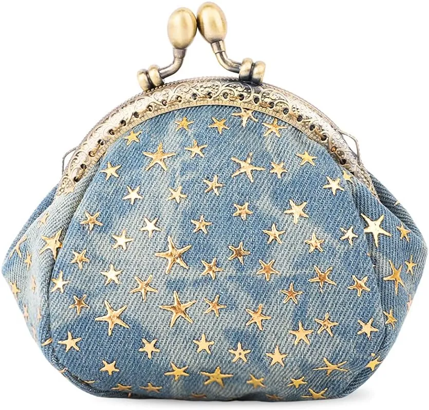 iSuperb Coin Purse Coin Bag Star Pouch Kiss-Lock Change Purse Small Wallets Coin Pouch for Women (Blue)
