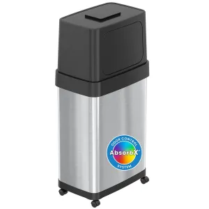 iTouchless 18 Gallon Dual Push Open Trash Can with AbsorbX Odor Filter and Wheels, 68 Liter Swing Flip Doors Rectangular Stainless Steel Garbage Bin, Perfect for Restaurant, Business, Home Kitchen