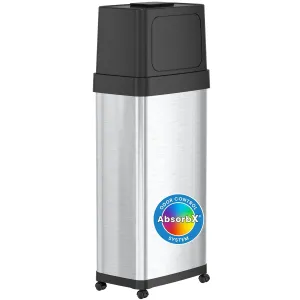 iTouchless 24 Gallon Dual Push Open Kitchen Trash Can with AbsorbX Odor Filter and Wheels 91 Liter Swing Flip Doors Rectangular Stainless Steel Big Garbage Bin Perfect for Restaurant, Business, Home