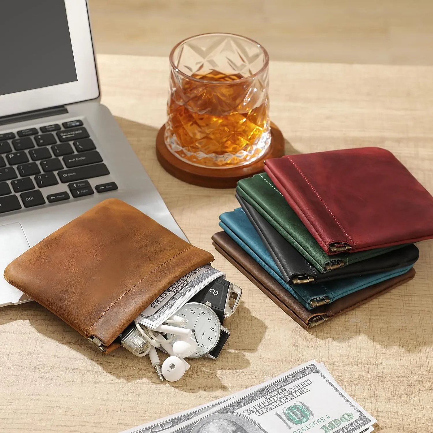 Jack&Chris Mini Coin Purse, Genuine Leather Small Coin Wallet, Leather Squeeze Coin Purse Pouch Change Holder For Men & Women, JC309