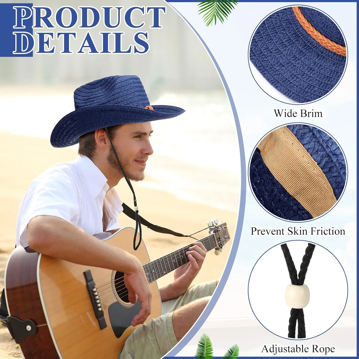 JaGely 12 Pcs Straw Cowboy Hat for Men Women Western Party Sun Protection Wide Brim Cowgirl for Summer Camping Garden Yard