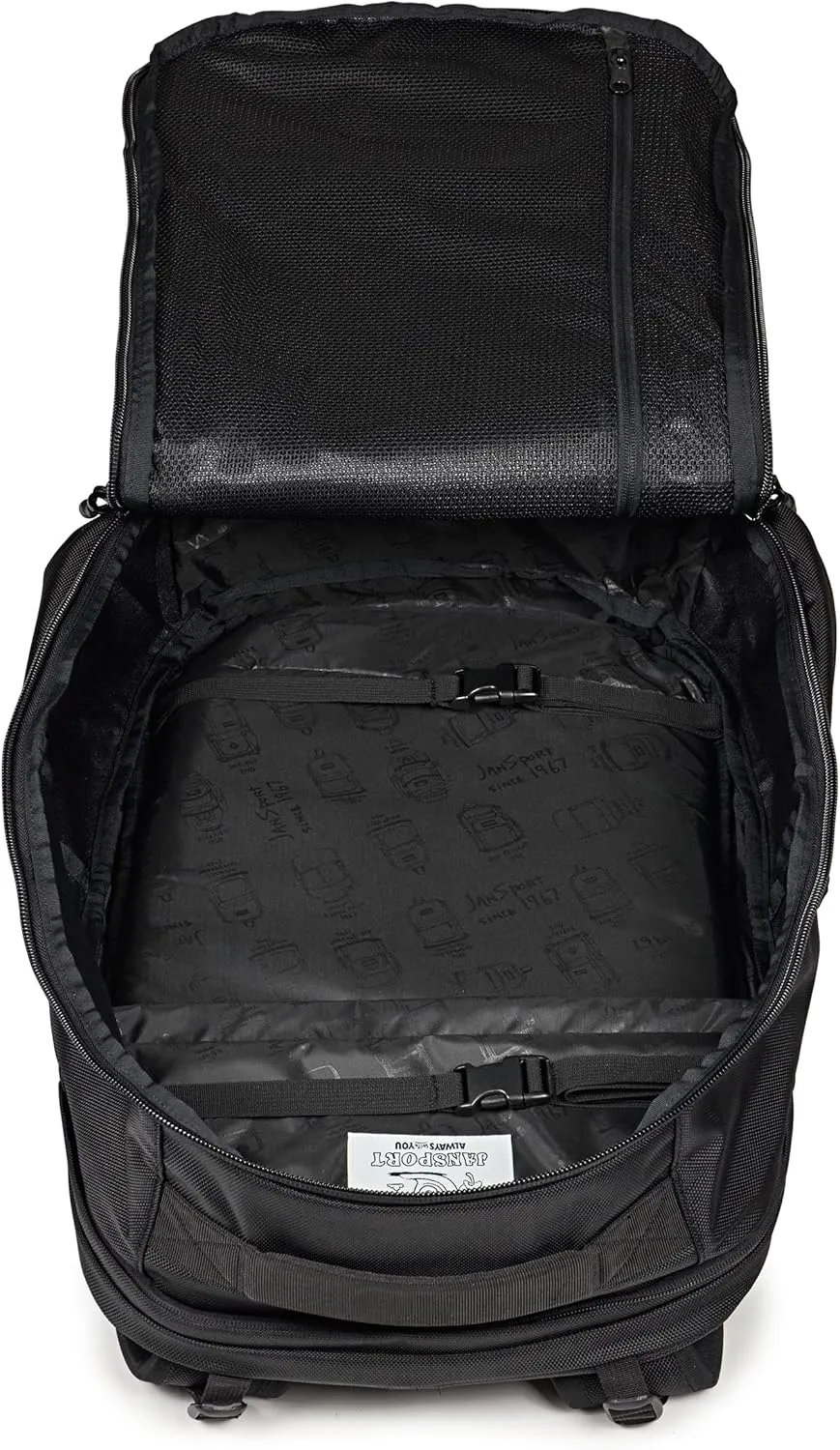 JanSport Venture Pack – Travel Pack With Large Main Compartment with Compression Straps, Dual Water Bottle Pockets, Padded Hip Belt & Luggage Trolley Pass-Through, Black