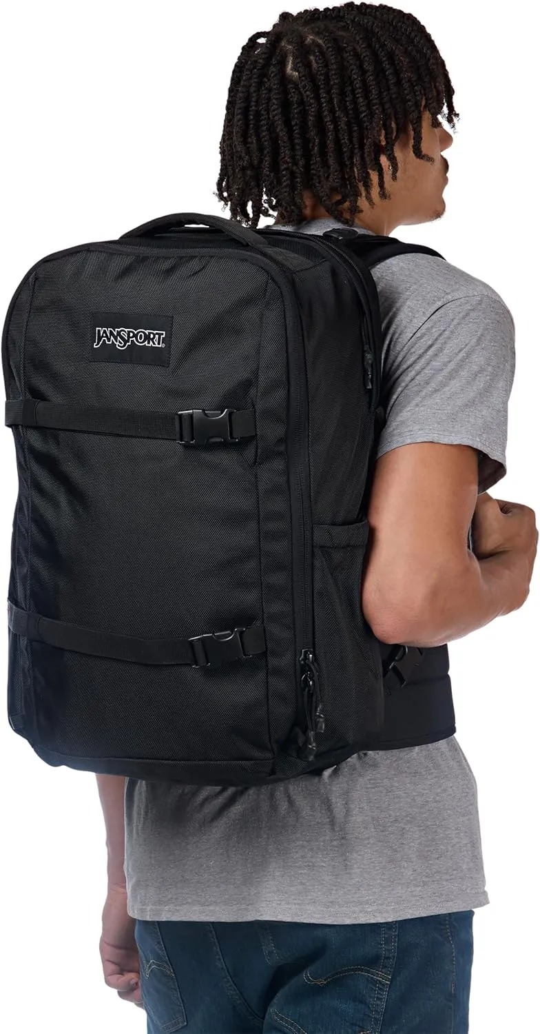 JanSport Venture Pack – Travel Pack With Large Main Compartment with Compression Straps, Dual Water Bottle Pockets, Padded Hip Belt & Luggage Trolley Pass-Through, Black