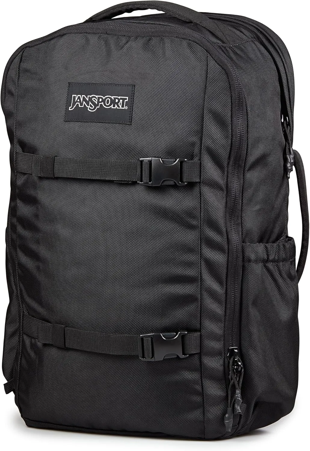 JanSport Venture Pack – Travel Pack With Large Main Compartment with Compression Straps, Dual Water Bottle Pockets, Padded Hip Belt & Luggage Trolley Pass-Through, Black
